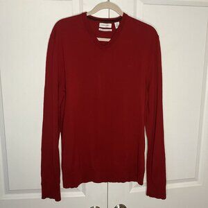 Calvin Klein Extra Fine Merino Sweater Mens XL Red‎ Knit Holiday V-neck Academia